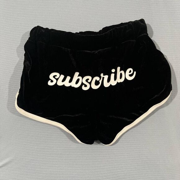 Dolls Kill Pants - Dolls Kill Black Velvet Subscribe Shorts